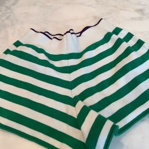 Green and White Striped Women Shorts